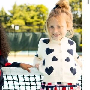 Pink Chicken girls constance sweater - navy tossed hearts, size 5Y